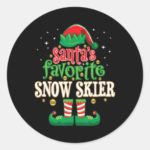 Santa's Favorite Snow Skier Skiing Christmas Match Classic Round Sticker