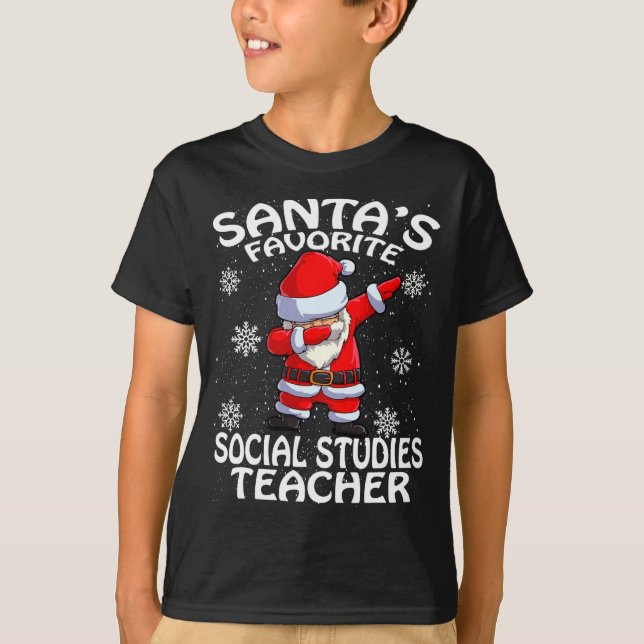 Santas Favorite Social Studies Teacher Christmas  T-Shirt (Front)