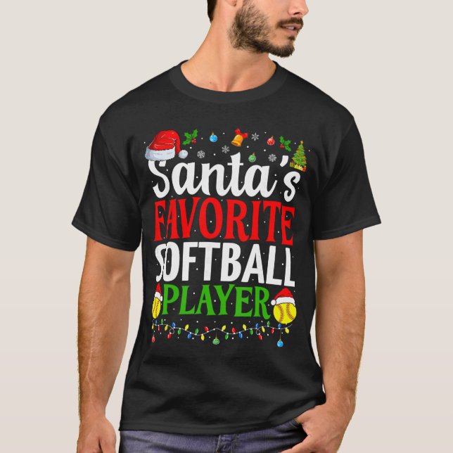 Santas Favorite Softball Player Funny Christmas So T-Shirt (Front)