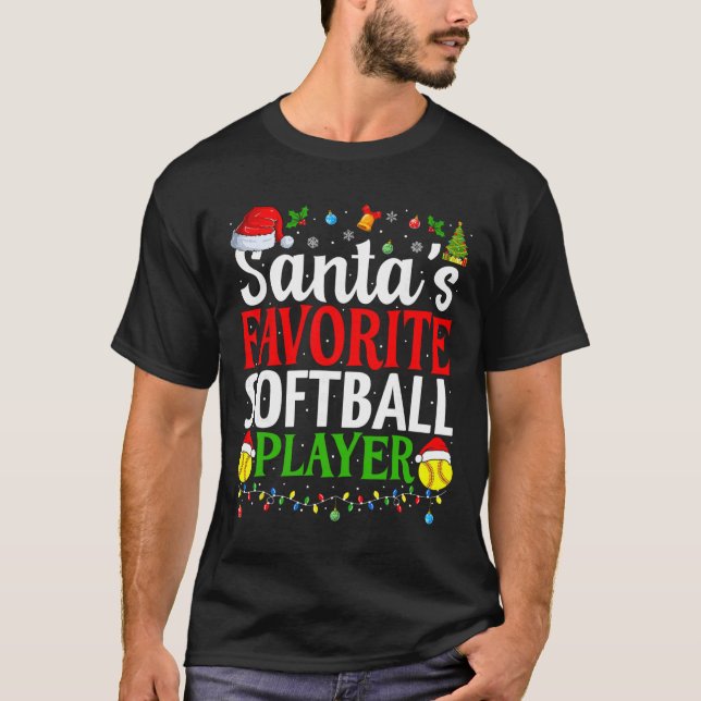 Santa's Favorite Softll Player Funny Christmas Sof T-Shirt (Front)