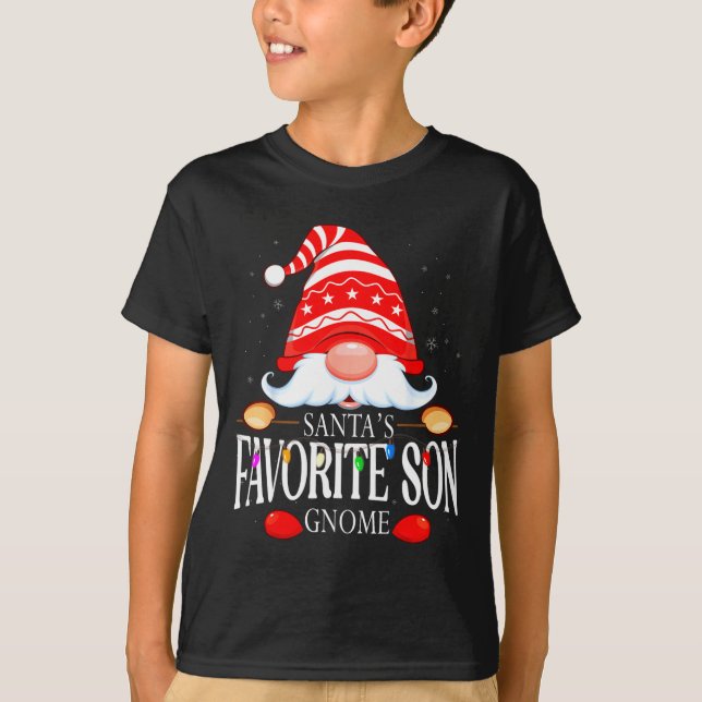 Santas Favorite Son Gnome Matching Christmas Paja  T-Shirt (Front)
