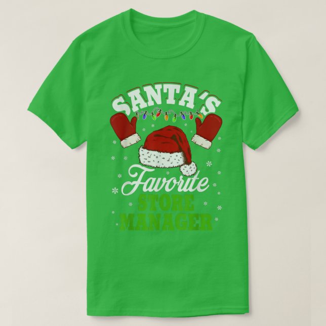 Santa's Favorite Store Manager Funny Xmas Lights S T-Shirt (Design Front)