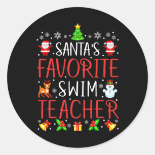 Santa's Favorite Swim Teacher Xmas Matching  Classic Round Sticker