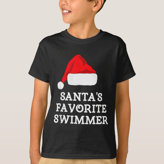 Santa's Favorite Swimmer Christmas Funny Xmas Swim T-Shirt (Front)