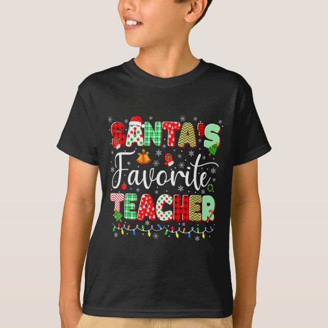 Santas Favorite Teacher Christmas Matching Xmas Me T-Shirt (Front)