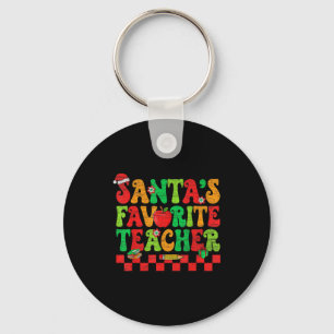 Santas Favorite Teacher Retro Groovy Christmas Xma Key Ring