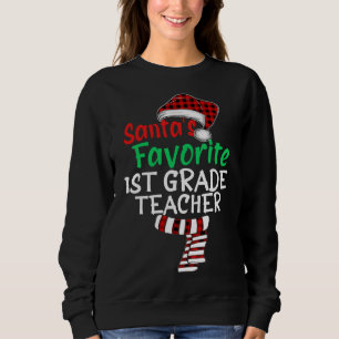 Santa's Favourite 1st Grade Teacher Xmas Santa Red Sweatshirt