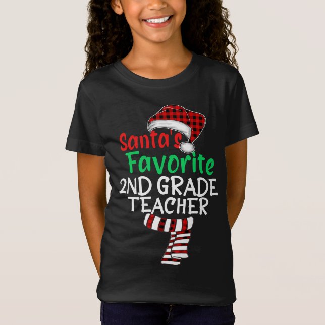 Santa's Favourite 2nd Grade Teacher Xmas Santa Red T-Shirt (Front)