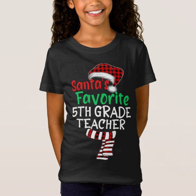 Santa's Favourite 5th Grade Teacher Xmas Santa Red T-Shirt (Front)