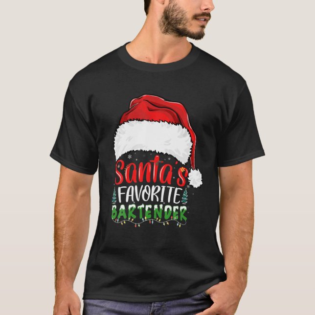 Santa's Favourite Bartender Funny Christmas Barten T-Shirt (Front)