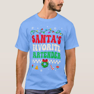 Santas Favourite Bartender Retro Christmas T-Shirt