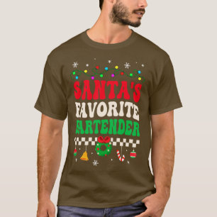Santas Favourite Bartender Retro Christmas T-Shirt