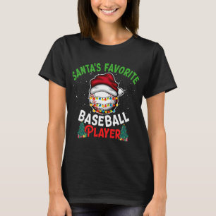 Santa's Favourite Baseball Player Christmas Lights T-Shirt