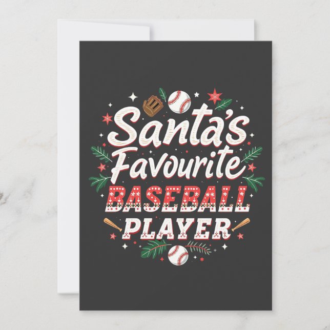 Santa's Favourite Baseball Player Christmas Tree Invitation (Front)