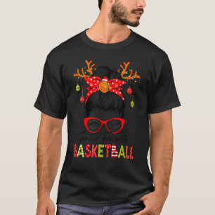 Santa's Favourite Basketball Xmas Messy Bun Santa  T-Shirt