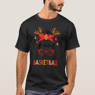 Santa's Favourite Basketball Xmas Messy Bun Santa T-Shirt