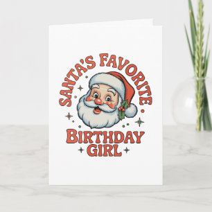 Santa's Favourite Birthday Girl Retro Christmas Card