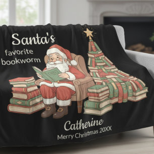 Santa's Favourite Bookworm Christmas Name And Year Fleece Blanket