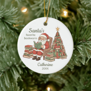 Santa's Favourite Bookworm Name And Year Ceramic Tree Decoration