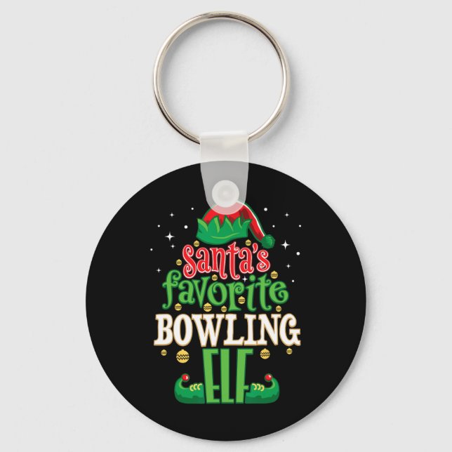 Santa's Favourite Bowling Elf Christmas Matching B Key Ring (Front)