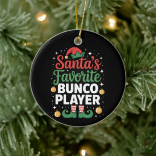 Santa's Favourite Bunco Player Christmas Xmas Ceramic Tree Decoration