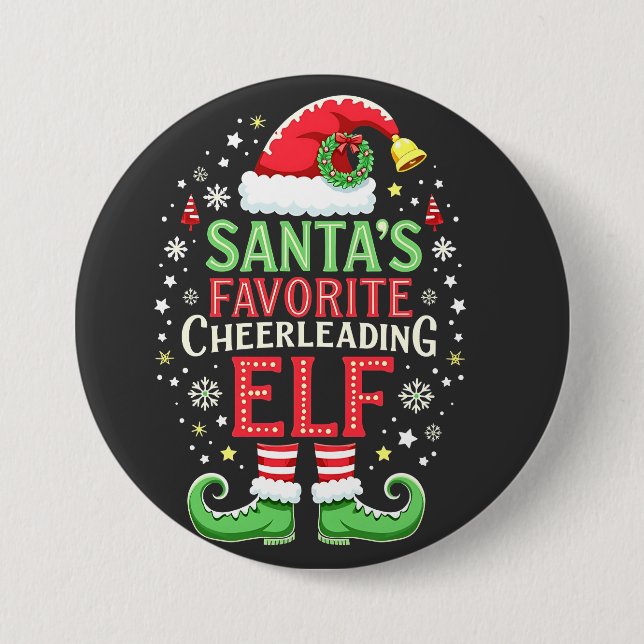 Santa's Favourite Cheerleading Elf Family Matching 7.5 Cm Round Badge (Front)