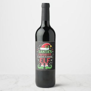 Santa's Favourite Cheerleading Elf Family Matching Wine Label