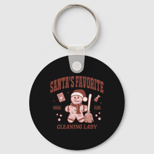 Santa's Favourite Cleaning Lady Christmas Retro Ho Key Ring