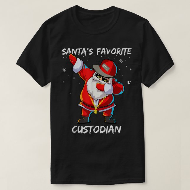 Santa's Favourite Custodian Funny Dabbing Santa Ch T-Shirt (Design Front)