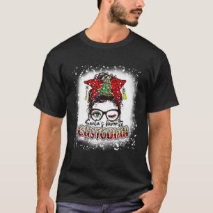 Santa's Favourite Custodian Messy Bun Mum Christma T-Shirt