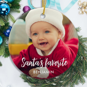 Santa's Favourite Cute Baby Photo Christmas Ceramic Tree Decoration
