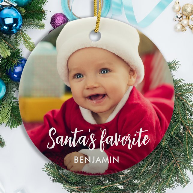 Santa's Favourite Cute Baby Photo Christmas Ceramic Tree Decoration (Creator Uploaded)