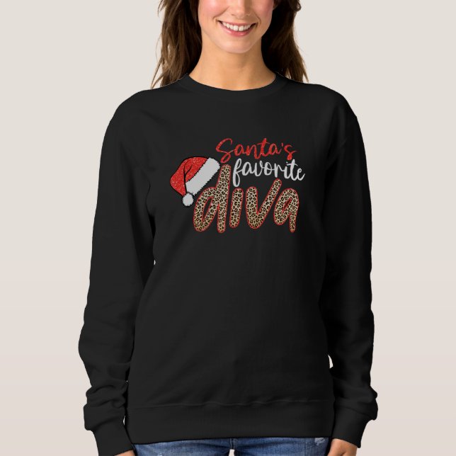 Santa's Favourite Diva Leopard Christmas Merry Xma Sweatshirt (Front)