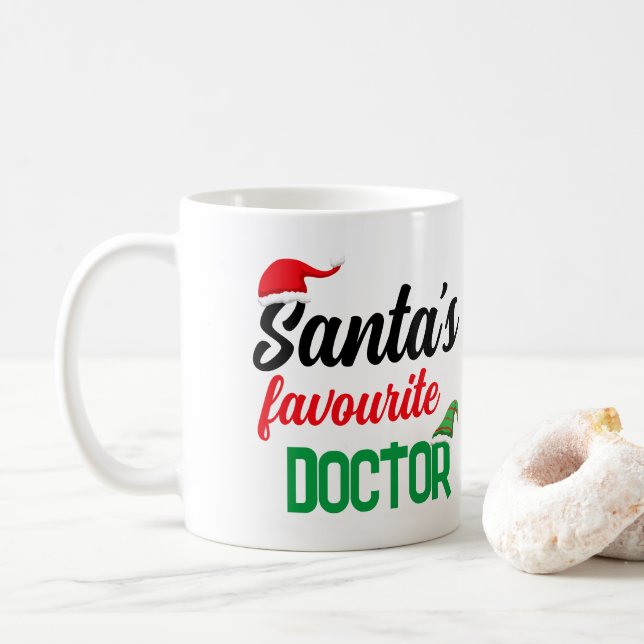 Santa's favourite doctor Christmas elf hat funny Coffee Mug (With Donut)