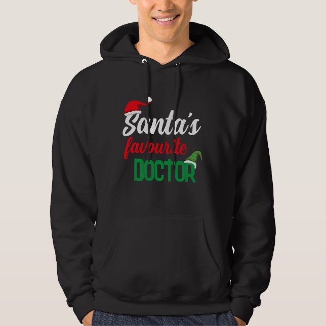 Santa's favourite doctor Christmas elf hat funny Hoodie (Front)