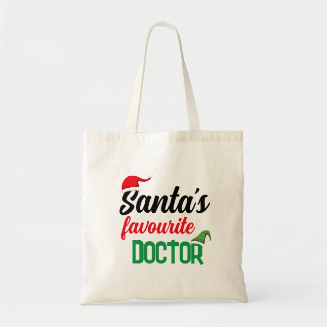 Santa's favourite doctor Christmas elf hat funny Tote Bag (Front)