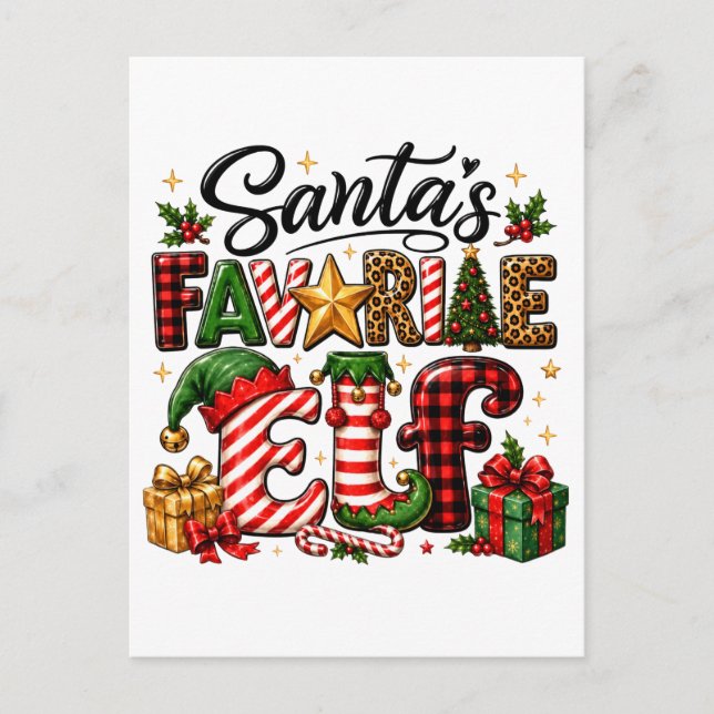 Santa's Favourite Elf Christmas Announcement Postcard (Front)