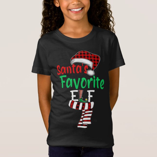 Santa's Favourite ELF Christmas Santa Red Plaid Cl T-Shirt (Front)