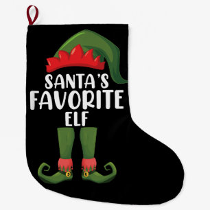 Santas Favourite Elf Matching Family Christmas Large Christmas Stocking
