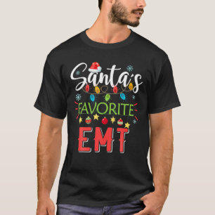 Santa's Favourite EMT Xmas Light Santa Hat Christm T-Shirt