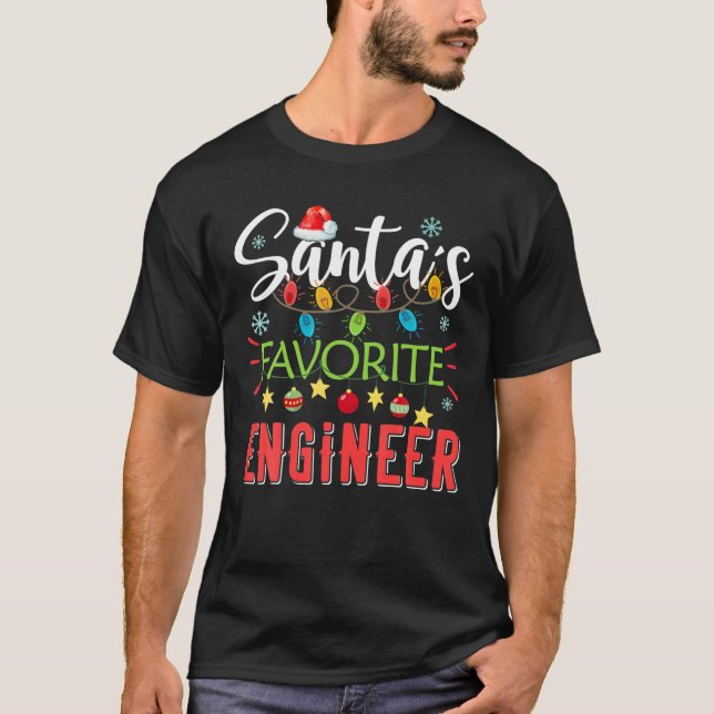 Santa's Favourite Engineer Xmas Light Santa Hat Ch T-Shirt (Front)