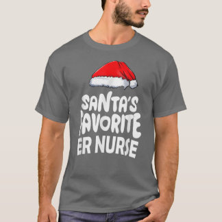 Santa's Favourite ER Nurse Santa Hat Xmas Lights N T-Shirt