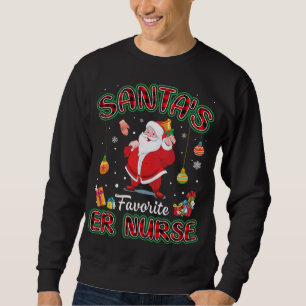 Santa's Favourite ER Nurse Santa Red Plaid Christm Sweatshirt