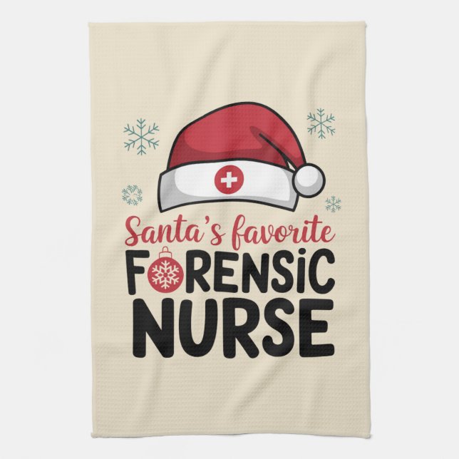 Santas Favourite Forensic Nurse Funny Christmas  Tea Towel (Vertical)