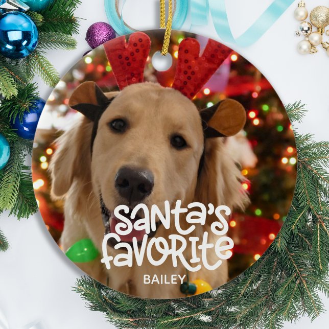 Santa's Favourite Fun Pet Christmas Puppy Dog Phot Ceramic Tree Decoration (Creator Uploaded)