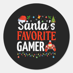 Santa's Favourite Gamer Christmas Funny Gaming Xma Classic Round Sticker
