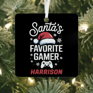 Santa's Favourite Gamer Personalised Gaming Xmas Metal Tree Decoration