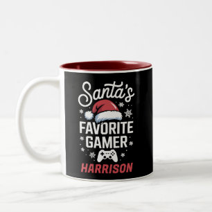 Santa's Favourite Gamer Personalised Gaming Xmas Two-Tone Coffee Mug