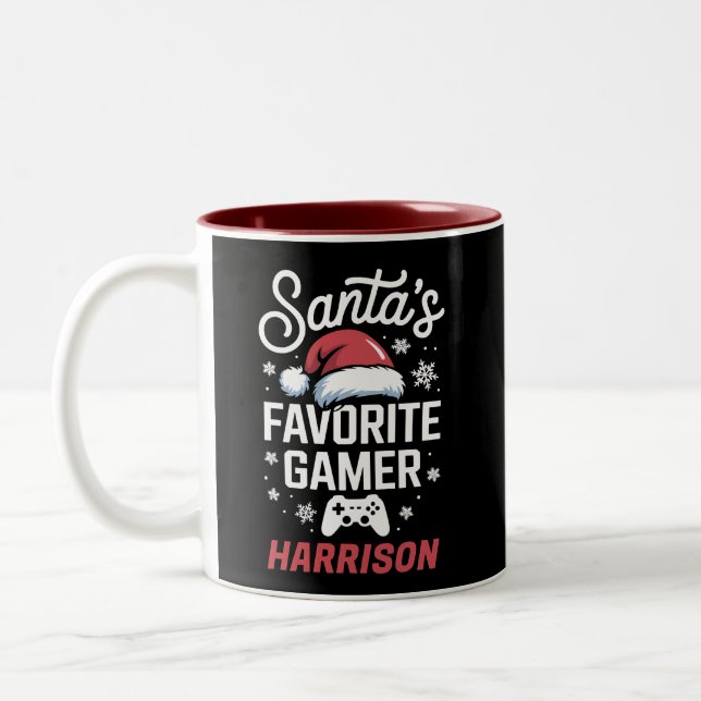 Santa's Favourite Gamer Personalised Gaming Xmas Two-Tone Coffee Mug (Left)