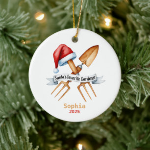 Santa's Favourite Gardener, Plant Mum Gift  Ceramic Tree Decoration